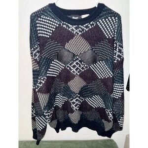 Vintage Impact‎ Mens Sweater Size XL Grandpa Acrylic Geometric 90s Knit Crewneck